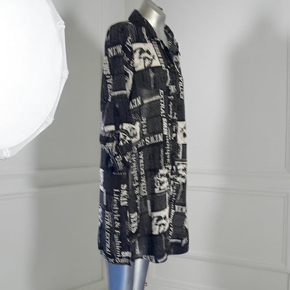 Black and White Newsprint Shirt Dress - Picture 4 of 4